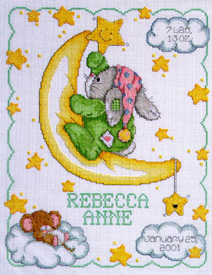 click here to view larger image of Crescent Moon Birth Announcement  (counted cross stitch kit)