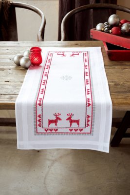 click here to view larger image of Red Reindeers Table Runner (stamped cross stitch kit)