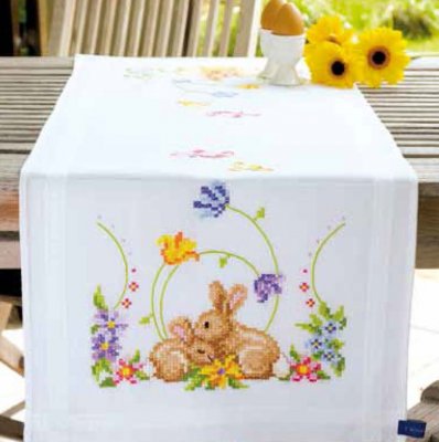 click here to view larger image of Rabbits Printed Table Runner (stamped cross stitch kit)