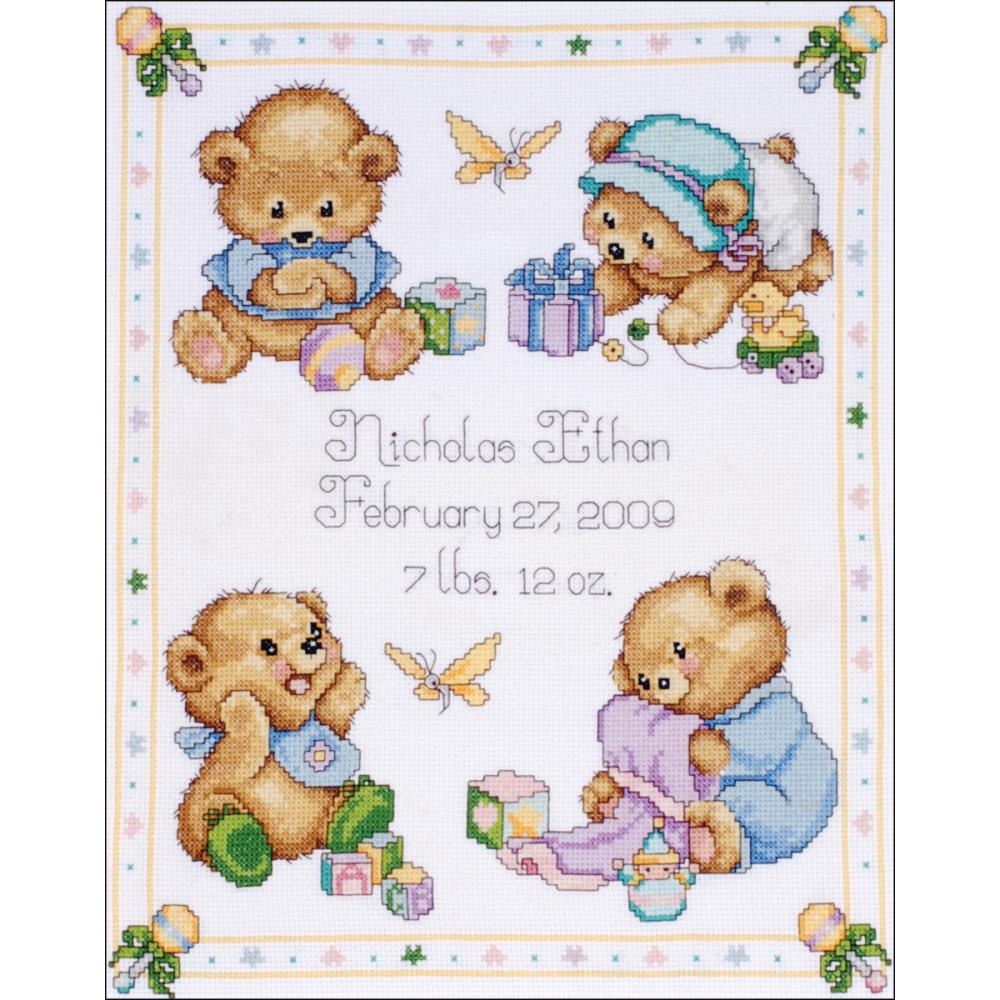 click here to view larger image of Baby Bears Birth Record (counted cross stitch kit)