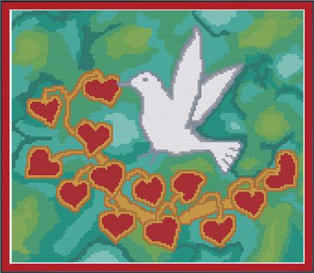 click here to view larger image of Birds and Hearts on Green Silk (chart)