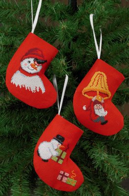 click here to view larger image of Socks Snowmen and Elf  (3 designs) (counted cross stitch kit)