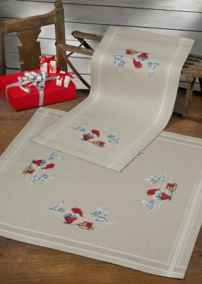 click here to view larger image of Elves With Sleigh Tablecloth (lower) (stamped cross stitch kit)