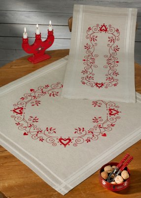 click here to view larger image of Christmas in Red Table Cloth (Lower left) (stamped cross stitch kit)