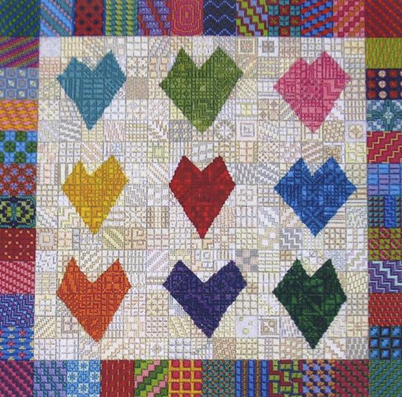 click here to view larger image of Funky Hearts (counted canvas chart)