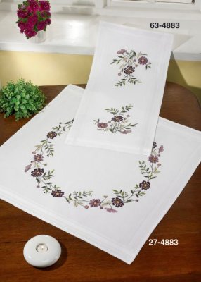 click here to view larger image of Flowers Dark Table Cloth (Lower) (stamped cross stitch kit)