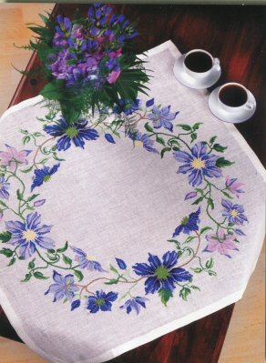 click here to view larger image of Blue Clematis - Table Topper (counted cross stitch kit)