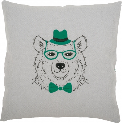 click here to view larger image of Bear With  Glasses Hat and Bowtie Cushion (counted cross stitch kit)