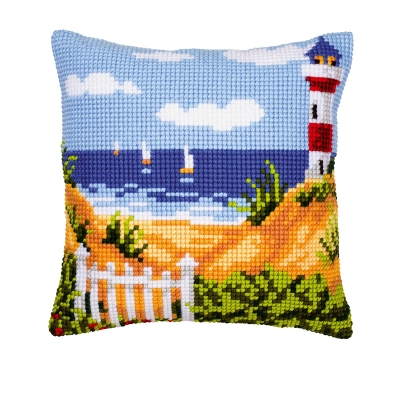 click here to view larger image of Lighthouse and Sailboats Cushion (needlepoint)