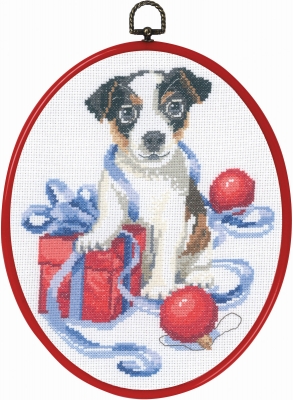 click here to view larger image of Puppy With Gift (counted cross stitch kit)