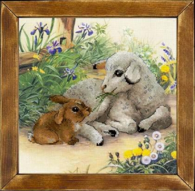 click here to view larger image of Lamb and Rabbit (stamped cross stitch kit)
