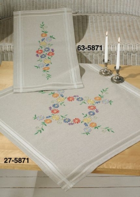 click here to view larger image of Flowers Fresh Colors - Table Cloth (stamped cross stitch kit)