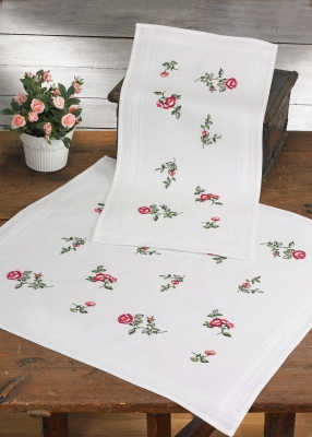 click here to view larger image of Roses Table Runner (top) (stamped cross stitch kit)