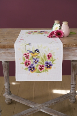 click here to view larger image of Birds and  Violets Table Runner (counted cross stitch kit)