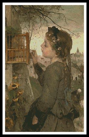 click here to view larger image of Girl Feeding A Bird In A Cage  (Jacob Maris) (chart)