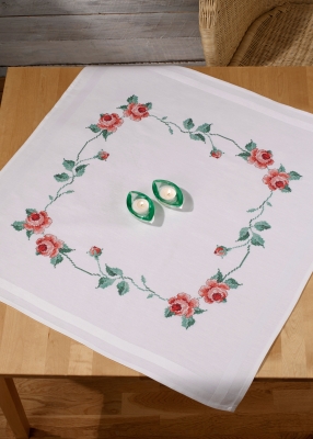 click here to view larger image of Roses Table Topper (stamped cross stitch kit)