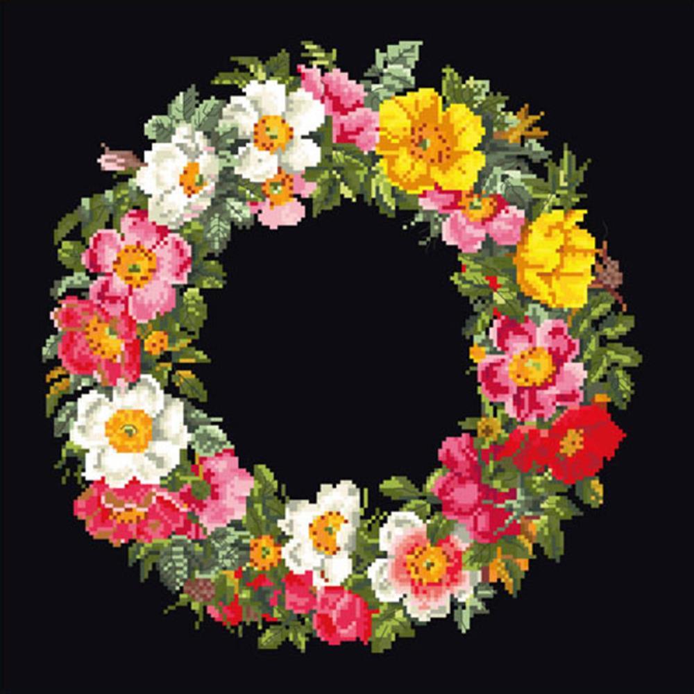 click here to view larger image of Floral Wreath - On Black (counted cross stitch kit)