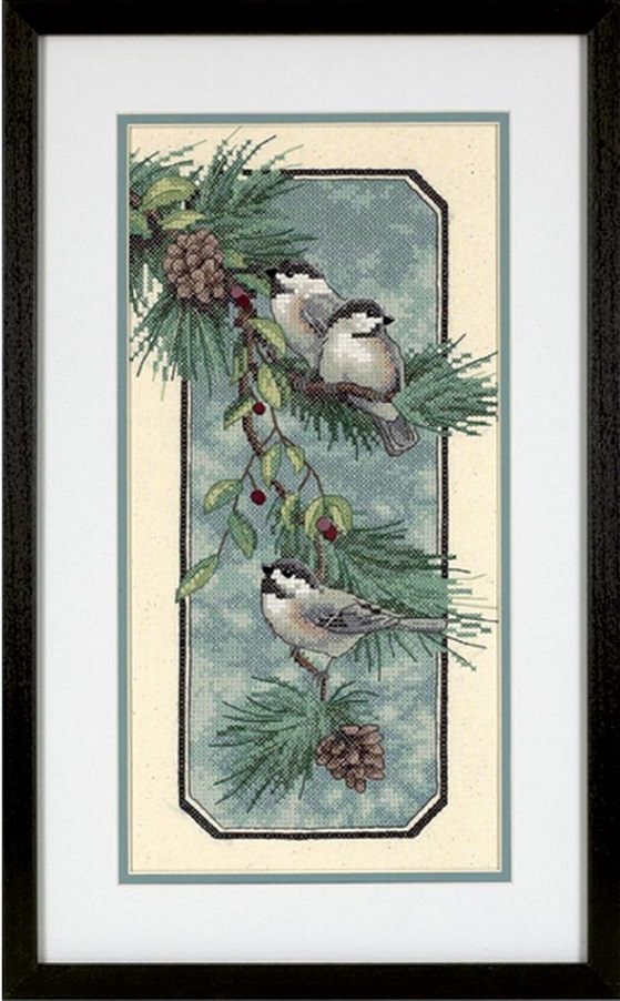 click here to view larger image of Chickadees On A Branch (stamped cross stitch kit)