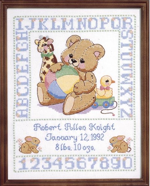 click here to view larger image of Bear Birth Sampler (stamped cross stitch)