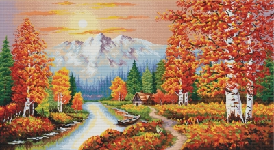 click here to view larger image of Flaming Sunset, A (stamped cross stitch kit)