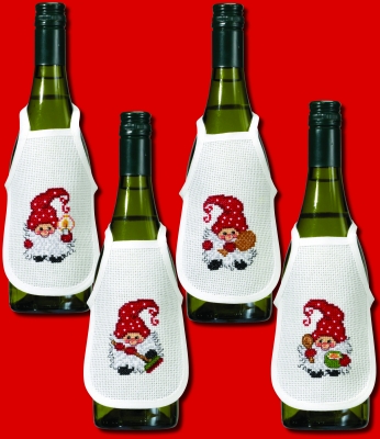 click here to view larger image of Active Elfs Bottle Aprons (Set of 4) (counted cross stitch kit)