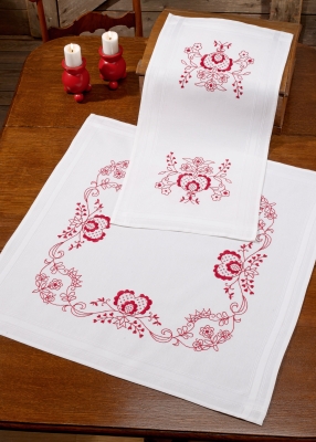 click here to view larger image of Red Design Table Topper (bottom) (stamped cross stitch kit)