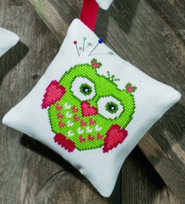 click here to view larger image of Green Owl - Pincushion (counted cross stitch kit)