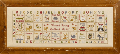 click here to view larger image of Animal Magic Birth Sampler - Kit - 16ct Aida (counted cross stitch kit)