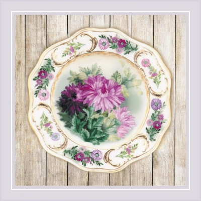 click here to view larger image of Plate with Chrysanthemums (stamped cross stitch kit)