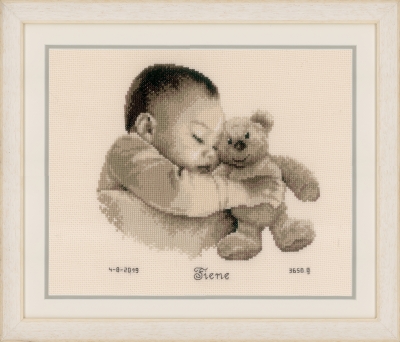 click here to view larger image of Baby & Bear - Birth Announcement (counted cross stitch kit)