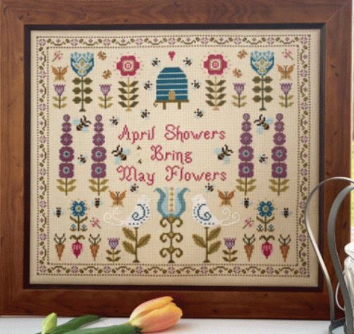 click here to view larger image of April Showers (KIT) - 32ct Linen (counted cross stitch kit)