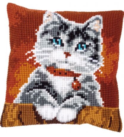 click here to view larger image of Cat with Collar - Cushion (needlepoint)