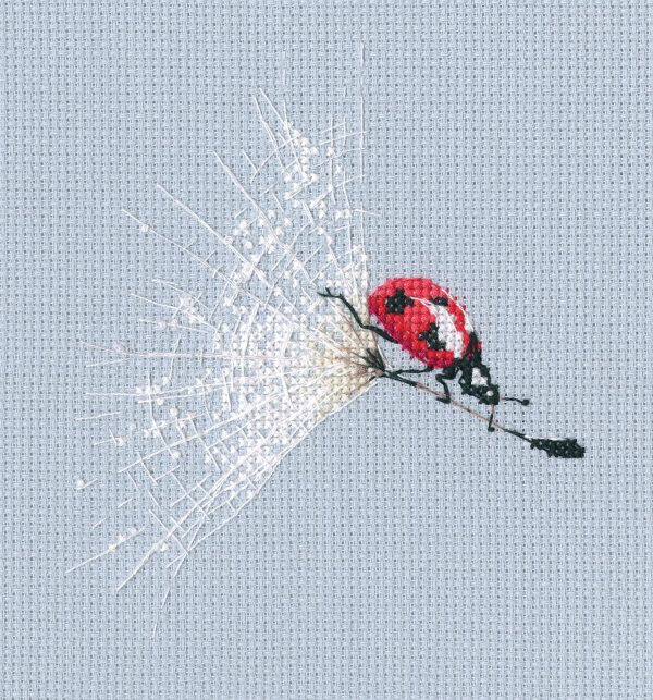 click here to view larger image of On the Dandelions Parachute/Ladybug (counted cross stitch kit)