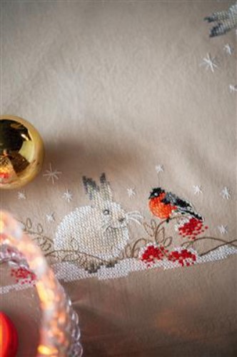 click here to view larger image of Snow Hare & Goldfinch Tablecloth (printed linen)