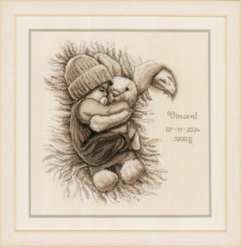click here to view larger image of Baby with Cuddly Bunny  (counted cross stitch kit)