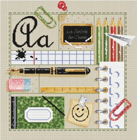 click here to view larger image of C'est la Rentree KIT - Linen (counted cross stitch kit)