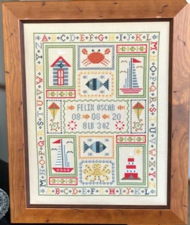 click here to view larger image of Boat Birth Sampler KIT - 16ct Aida (counted cross stitch kit)