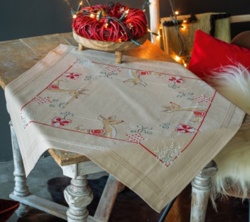 click here to view larger image of Reindeer in Christmas Spirit Tablecloth (counted cross stitch kit)