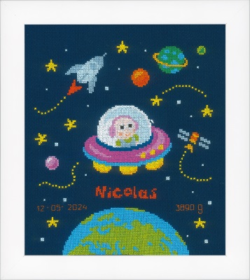 click here to view larger image of Baby Astronaut - Birth Announcement (counted cross stitch kit)