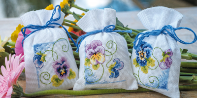 click here to view larger image of Bags of Violets (Set of 3) (counted cross stitch kit)
