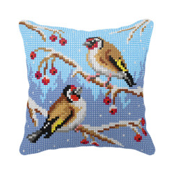 click here to view larger image of Cushion Kit/Winter Birds - SA99094 (needlepoint kit)