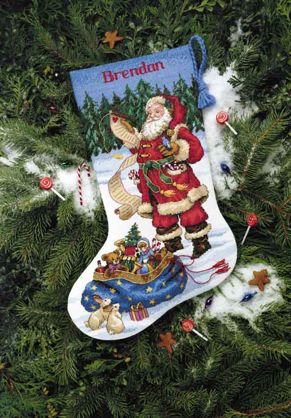 click here to view larger image of Checking His List Stocking (counted cross stitch kit)