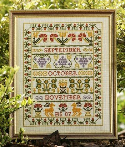 click here to view larger image of Autumn Band Sampler (KIT) - 16ct Aida (counted cross stitch kit)