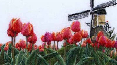 click here to view larger image of Tulip Fields - Linen (counted cross stitch kit)