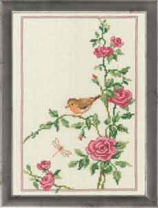 click here to view larger image of Roses w/robin (counted cross stitch kit)