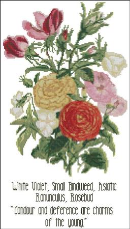 click here to view larger image of Floral Emblems 002 - White Violet, Small Bindweed, Rosebud (chart)