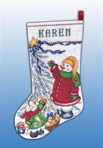click here to view larger image of Christmas Tree Snowman Stocking (counted cross stitch kit)
