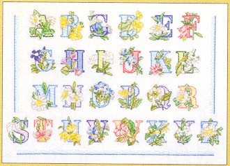 click here to view larger image of Flower Alphabet - Linen (counted cross stitch kit)