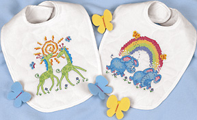 click here to view larger image of Noahs Ark Bibs (stamped cross stitch kit)