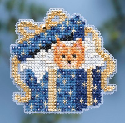 click here to view larger image of Cat in the Box - Seasonal Ornament / Pin Kit (counted cross stitch kit)